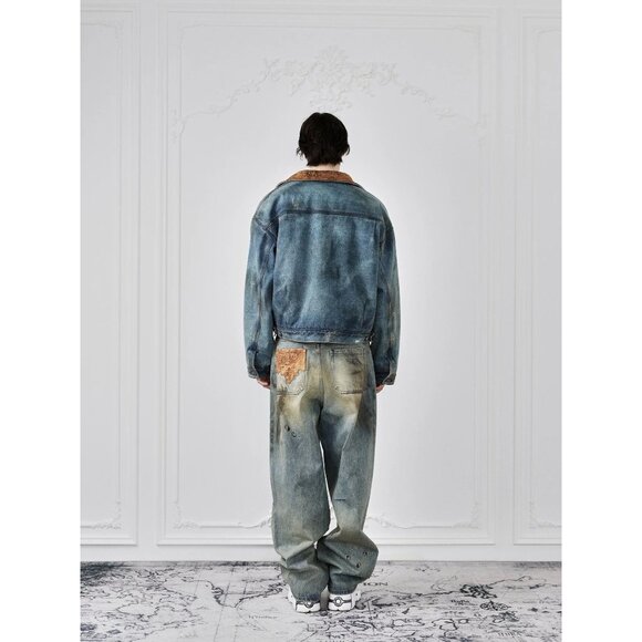 Birth of Royal Child Dirty-Washed Brushing Wax Baggy Denim in Blue - Picture 3 of 6